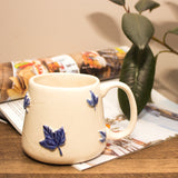 Handmade Ceramic Mug with Blue Leaf Design – 11oz