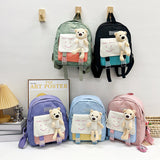 30cm Canvas Kids Backpack with Teddy Bear