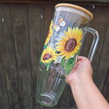 40 Oz Sunflower Theme Glass Tumbler With Straw