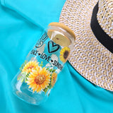 16oz Sunflower Glass Tumbler with Bamboo Lid & Straw – “Peace, Love, Sunshine” Design