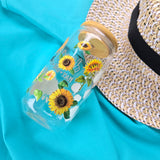 16oz Sunflower Glass Tumbler with Bamboo Lid & Straw – “Peace, Love, Sunshine” Design