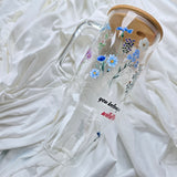 40oz Wildflower Glass Tumbler with Handle & Bamboo Lid