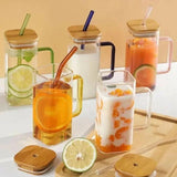 Square Glass Mug with Bamboo Lid & Glass Straw – 500 ml