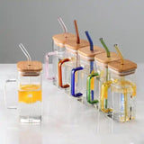 Square Glass Mug with Bamboo Lid & Glass Straw – 500 ml