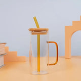 Square Glass Mug with Bamboo Lid & Glass Straw – 500 ml