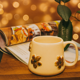 Handmade Ceramic Mug with Yellow Floral Design – 11oz