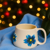 Handmade Ceramic Mug with Blue Floral Design – 11oz