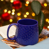 Handmade Deep Blue Embossed Ceramic Mug – 11oz