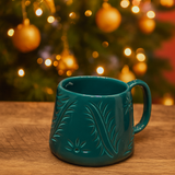 Handmade Teal Embossed Ceramic Mug – 11oz