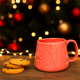 Handmade Coral Ceramic Mug with Floral Emboss – 11oz