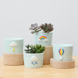 Set of 4 April Showers Theme Ceramic Pots