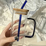 Square Glass Mug with Bamboo Lid & Glass Straw – 500 ml