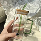 Square Glass Mug with Bamboo Lid & Glass Straw – 500 ml