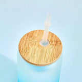 16oz Frosted Glass Cups with Bamboo Lid & Straw